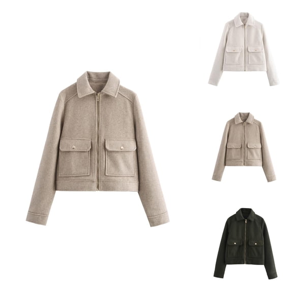 Winter Coats for Women 2025 Long Sleeve Zip Up Lapel Collared Soft Casual Jacket with Pockets Outerwear