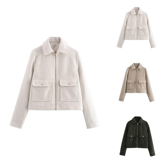 Winter Coats for Women 2025 Long Sleeve Zip Up Lapel Collared Soft Casual Jacket with Pockets Outerwear