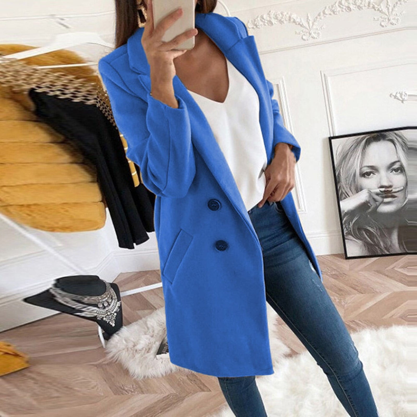 Winter Coats for Women Basic Essential Double Breasted Midi Wool Blend ...