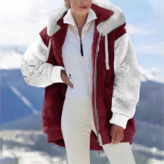 Winter Coats for Women Bmawag Fashion Womens Warm Faux Coat Jacket Winter Zipper Long Sleeve Outerwear Gifts for Women on Clearance S-5XL