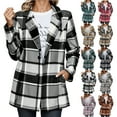 thumbnail image 1 of Women Plaid Shacket Jacket Trendy Fall Casual Button Wool Tartan Trench Coat with Pockets Winter Long Sleeve Outerwear Gifts for Women on Clearance S-2XL, 1 of 8