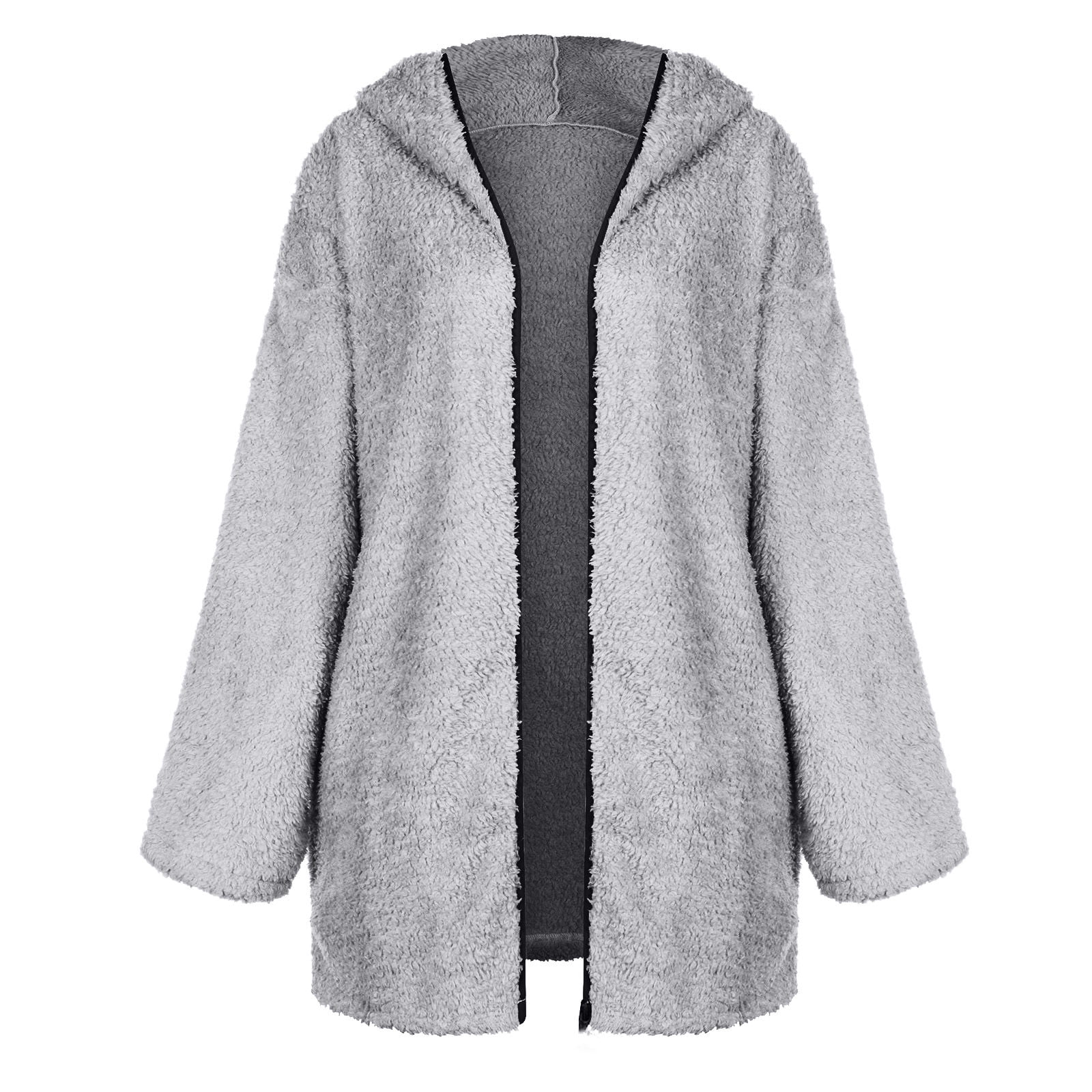 Winter Coats for Women,Casual Plus Size Fleece Jacket Loose Soft Outdoor  Sherpa Lined Thick Coat Outwear with Hood 