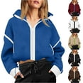 thumbnail image 1 of Winter Coats for Women Fall Outfits for Women 2025 Womens Cropped Fleece Jackets Zip Up Drawstring Waist Color Block Warm Fuzzy Coats, 1 of 7