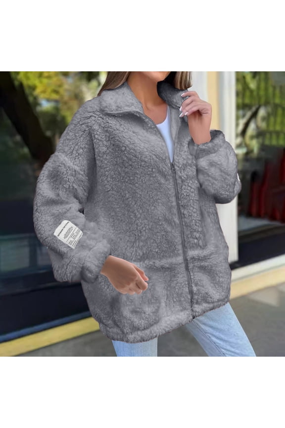 Winter Coats for Women Fall Trendy Fuzzy Jacket Zip Mock Neck Oversized Loose Warm Thick Outerwear with Pockets