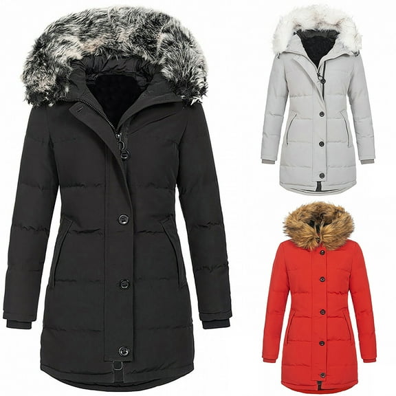 Winter Coats for Women Fashion Solid Hooded Collar Cardigan Down Jacket Outerwear Padded Coat Warm Ski Windbreaker Outerwear Jackets for Women