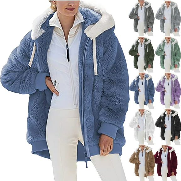 Winter Coats for Women Fashion Womens Warm Faux Coat Jacket Winter Zipper Long Sleeve Outerwear Gifts for Women on Clearance Blue XXL
