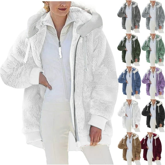 Winter Coats for Women Fashion Womens Warm Faux Coat Jacket Winter Zipper Long Sleeve Outerwear Gifts for Women on Clearance White M