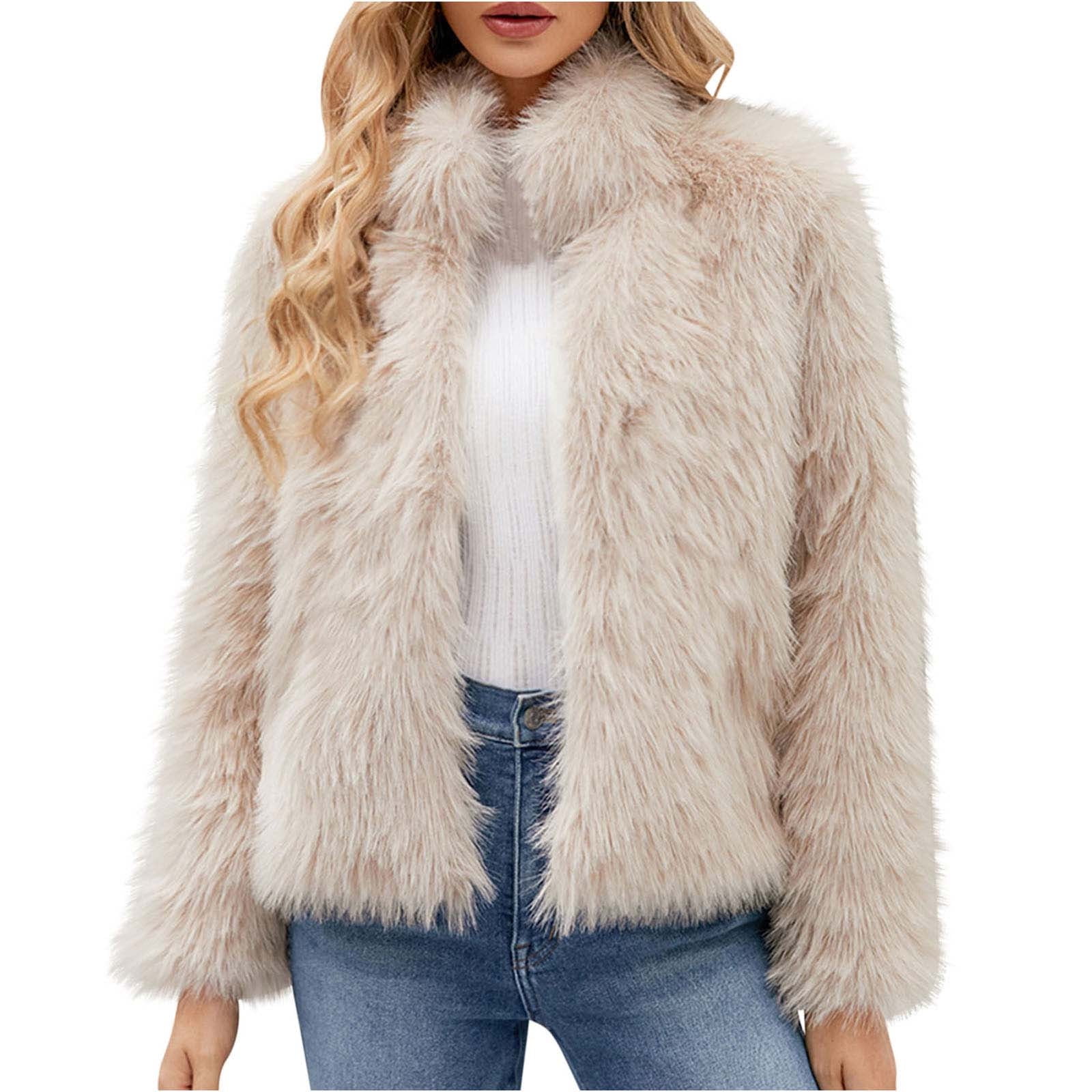Augper Women Faux Fur Fleece Coat Fall and Winter Fashion