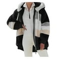 thumbnail image 1 of Winter Coats for Women Faux Sherpa Fleece Jacket Zip Up Oversized Hoodie Color Block Fluffy Plush Hooded Sweatshirt, 1 of 5