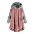 thumbnail image 1 of Winter Coats for Women Fuzzy Fleece Jacket Warm Hooded Color Block Patchwork Cardigans Coat Outerwear with Pocket S-5xl Savings, 1 of 5