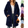 thumbnail image 1 of Winter Coats for Women Long Plush Hooded Soft Fleece Zip-Up Jacket with Pockets,Warm Winter Outerwear for Casual Wear, 1 of 6