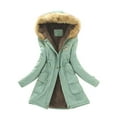 thumbnail image 1 of Winter Coats for Women Long Sleeve Lamb Wool Cotton Coat Thick Jacket with Plush Hooded Mid Length Sherpa Outerwear, 1 of 2