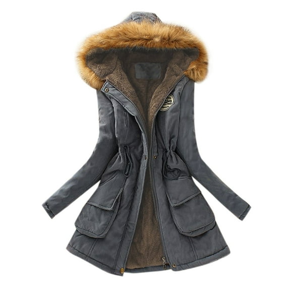 Winter Coats for Women Long Sleeve Lamb Wool Cotton Coat Thick Jacket with Plush Hooded Mid Length Sherpa Outerwear