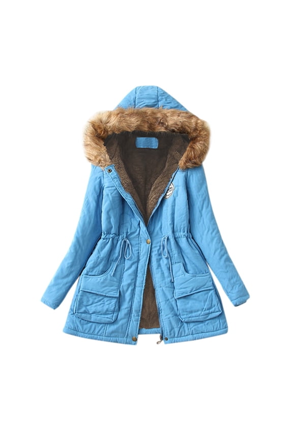 Winter Coats for Women Long Sleeve Lamb Wool Cotton Coat Thick Jacket with Plush Hooded Mid Length Sherpa Outerwear
