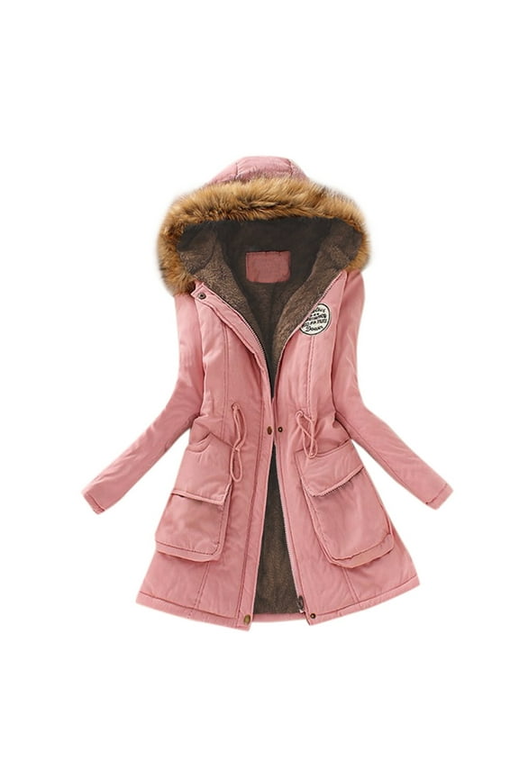 Winter Coats for Women Long Sleeve Lamb Wool Cotton Coat Thick Jacket with Plush Hooded Mid Length Sherpa Outerwear
