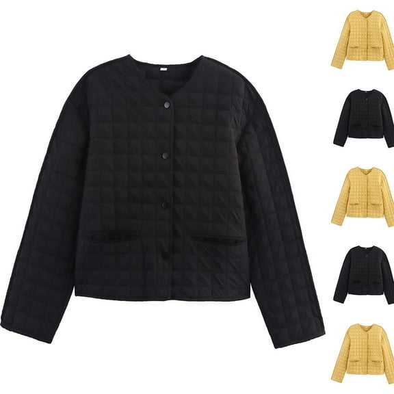 Winter Coats for Women Long Sleeve Solid Color Warm Jackets Women's Comfortable Casual Loose Button V-Neck Jacket Outerwear Yellow L