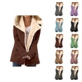 thumbnail image 1 of Winter Coats for Women Long Sleeve Thermal Suede Button Notch Collar Cardigan Jacket Outerwear with Pockets, 1 of 5