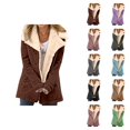 thumbnail image 1 of Winter Jackets for Women Long Sleeve Fleece Lined Suede Notch Collar Button Cardigan Coat Outerwear with Pockets, 1 of 5
