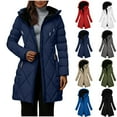 thumbnail image 1 of Winter Coats for Women Long Womens Hooded Puffer Jacket Lightweight Fleece Long-sleeved Fall And Winter Quilted Clothing Large Outwear Navy XXXXL, 1 of 9