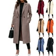 thumbnail image 1 of Winter Coats for Women,Notch Lapel Double Breasted Wool Blend Mid Long Pea Trench Coat Camel 2XL, 1 of 5