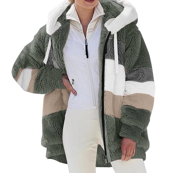 Winter Coats for Women, Plus Size Fuzzy Fleece Jacket with Hood, Faux Fur Cardigan Outerwear Warm Fall Winter Coat (Wine Red,3XL)