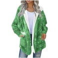 thumbnail image 1 of Winter Coats for Women Plus Size Fuzzy Sherpa Fleece Jacket Print Hooded Coats Outerwear with Pockets, 1 of 4