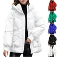 thumbnail image 1 of Winter Coats for Women Puffer Jacket Womens Long-sleeved Hooded Pocket Solid Color Casual Cotton Jacket, 1 of 7