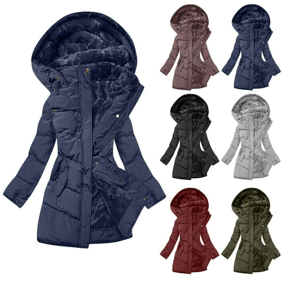 Winter Coats for Women Puffer Jacket Womens New Solid Color Long-sleeved Hooded Fashion Cotton-padded Jacket