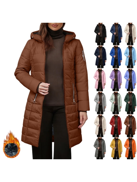 Winter Coats for Women Puffer Jacket Womens Women FALL And Winter Clothing Solid Color Hooded Plush Cotton
