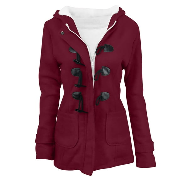 Winter Coats for Women Retro Warm Long Sleeve Plus Size Jacket Horn Buckle Thicken Pocket Hooded Thick Outerwear 2024