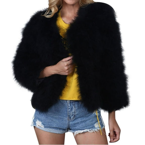 Winter Coats for Women Shaggy Jacket Fuzzy Faux Shearling Oversized Warm Shacket Outwear Black XXL