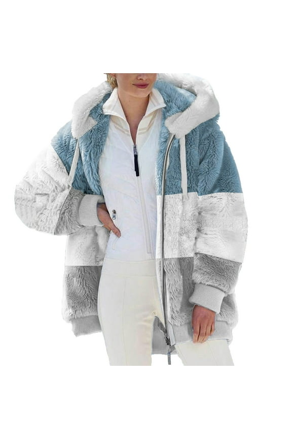 Winter Coats for Women, Sharpa Jacket Fleece Lined Warm Hoodie Plus Size Plush Thick Comfy Fuzzy Outerwear with Pockets