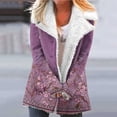 thumbnail image 1 of Winter Coats for Women Sherpa Lined Thick Warm Overcoat Printed Notch Lapel Collar Plush Jacket Outerwear (L, Purple), 1 of 5