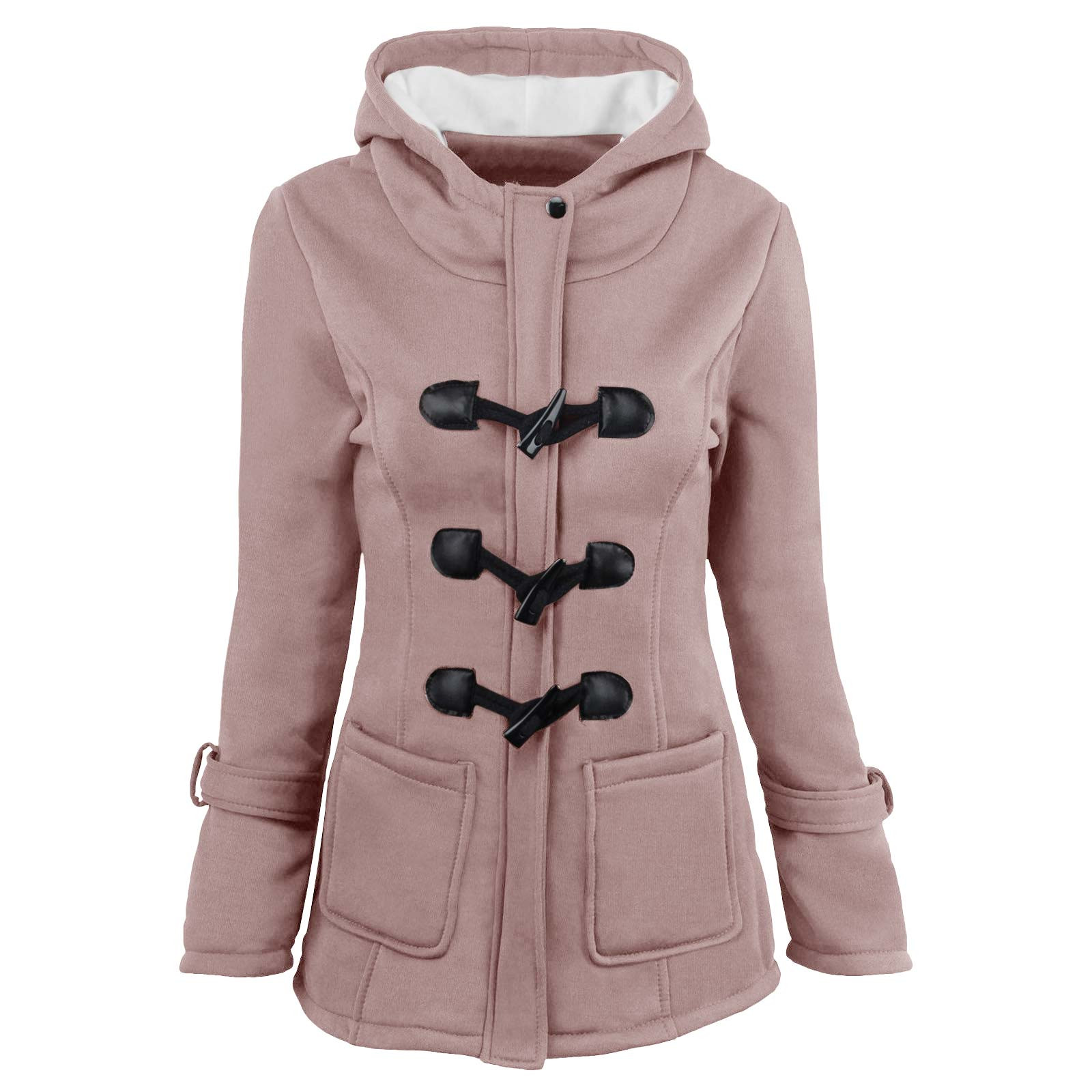 Winter Coats for Women Solid Color Fashion Fleeced Hooded Trench Coats ...