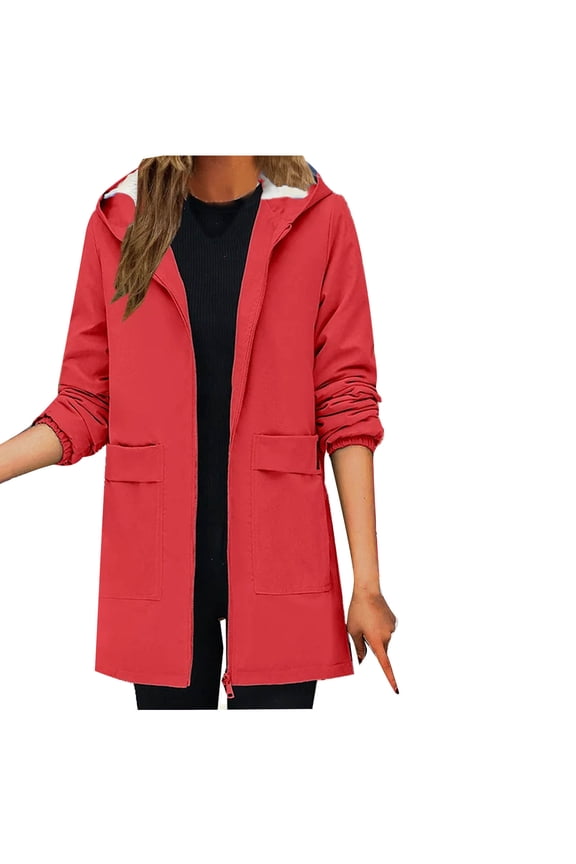Womens Winter Parka Jackets Thick Warm Lamb Wool Padded Coat Mid-Length Hooded Coat