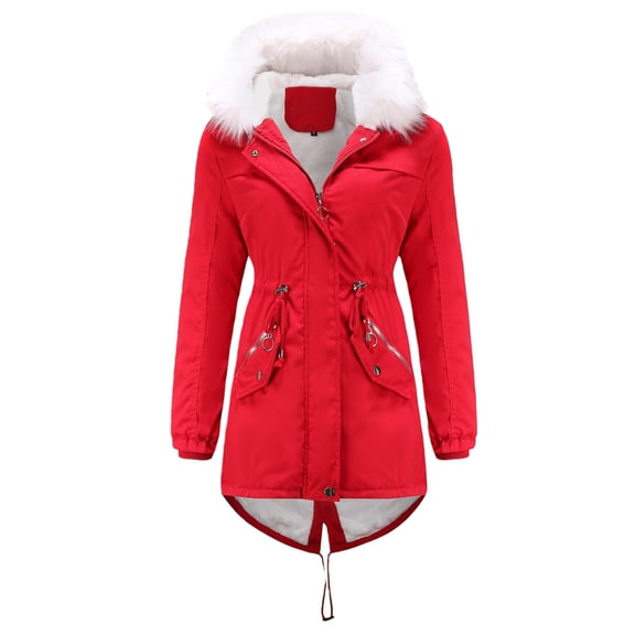 Winter Coats for Women Warm Fleece Long Back Jacket Thicken Parka with Hood L