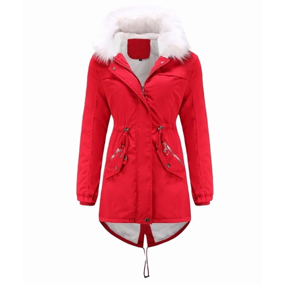 Winter Coats for Women Warm Fleece Long Back Jacket Thicken Parka with Hood S