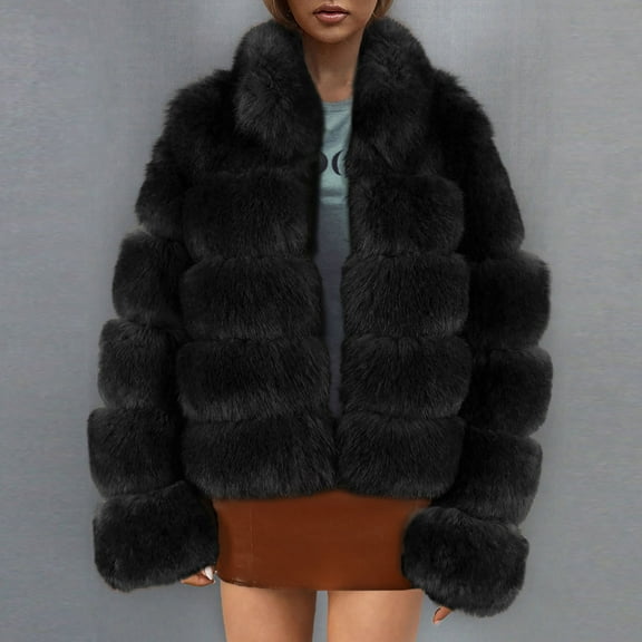 Winter Coats for Women Warm Fluffy Faux Fur Jackets Cropped Jacket Parka Outwear Solid Color Sharpe Fuzzy Jacket Coat Jackets for Women Clearance