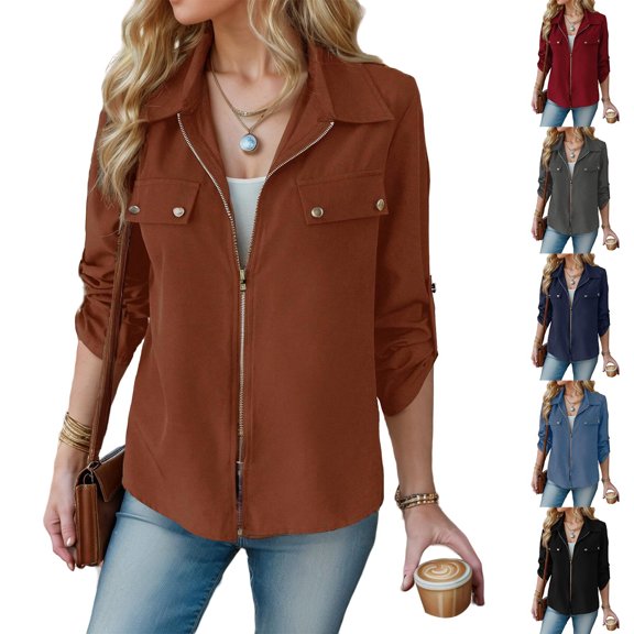 Winter Coats for Women Winter Jackets for Women Fashion Long Sleeved Sweatshirt With Zipper Jacket Casual Pocket Baseball Jacket Coat