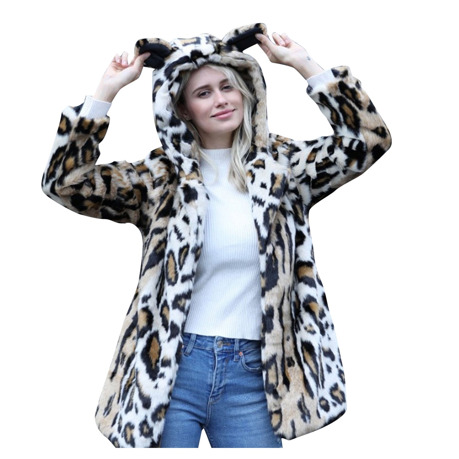 Winter Coats for Women Winter Warm Coats Ear Hooded Faux Furs Jacket