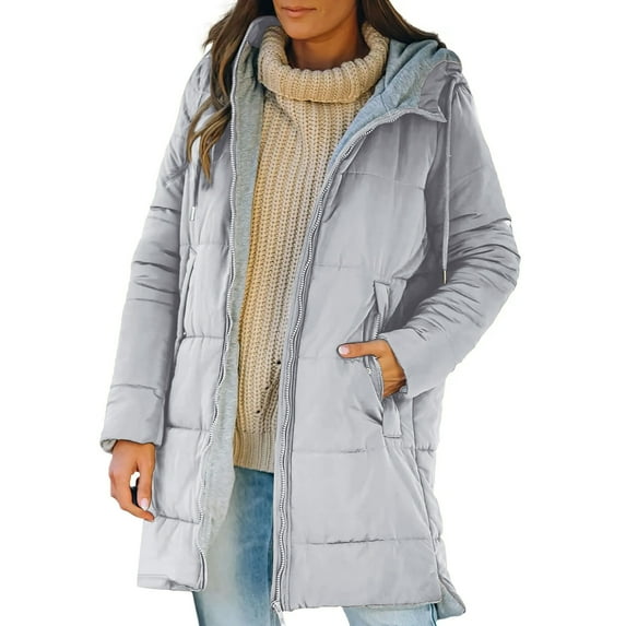 Winter Coats for Women Winter Warm Jackets Casual Solid Color Hooded Coat Fashion Puffer Jacket With Pockets
