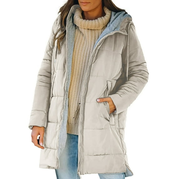 Winter Coats for Women Winter Warm Jackets Casual Solid Color Hooded Coat Fashion Puffer Jacket With Pockets