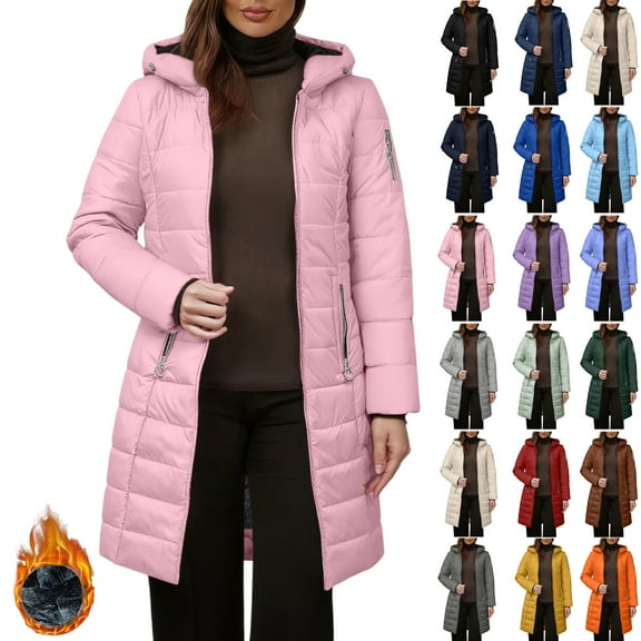 Winter Coats for Women Winter Warm Jackets Plus Size Fleece Lined Thick Overcoat Hooded Puffer Cotton Down Jacket Zipper Parka Coat