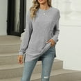 thumbnail image 1 of Winter Coats for Women Women's Fashionable Solid Color Round Neck Long Sleeved Button Loose T-shirt Top, 1 of 6