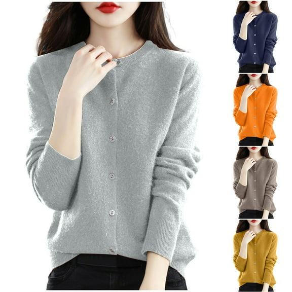 Winter Coats for Women Womens Fall Fashion 2025 Solid Color Long Sleeved Round Neck Knitted Sweater Thin Cardigan Sweater Top