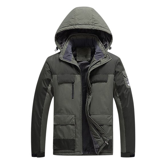 Winter Coats for Women Zpanxa Men's Waterproof Jackets, Casual Patchwork Thicken Warm Hooded Zipper Coats with Multi Pocket Army Green XL