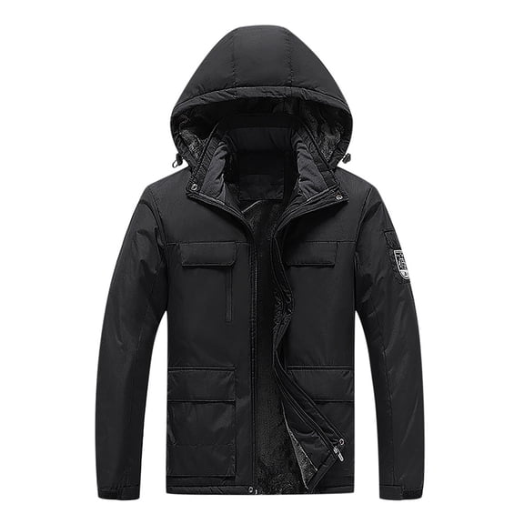 Winter Coats for Women Zpanxa Men's Waterproof Jackets, Casual Patchwork Thicken Warm Hooded Zipper Coats with Multi Pocket Black-A L