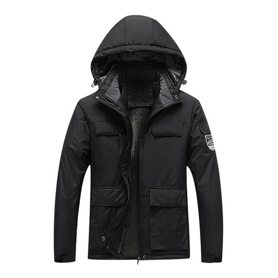 Winter Coats for Women Zpanxa Men's Waterproof Jackets, Casual Patchwork Thicken Warm Hooded Zipper Coats with Multi Pocket Black-B M
