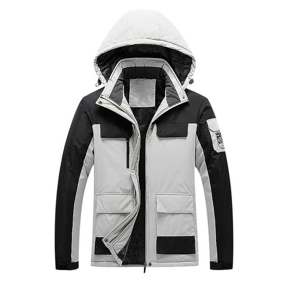 Winter Coats for Women Zpanxa Men's Waterproof Jackets, Casual Patchwork Thicken Warm Hooded Zipper Coats with Multi Pocket White-B L
