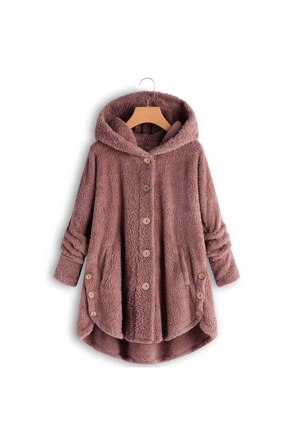 Winter Coats for Women Zpanxa Women Plus Size Button Plush Tops, Hooded Loose Cardigan Wool Coat, Casual Plush Jacket Outwear Hot Pink XXL